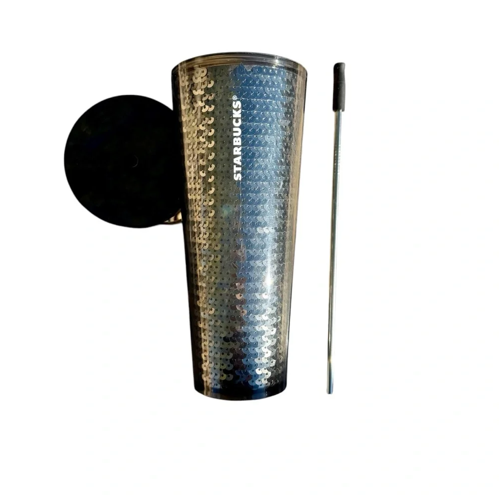 Starbucks Bling & sparkles silver & black sequins tumbler cold cup 24 oz - Picture 5 of 14